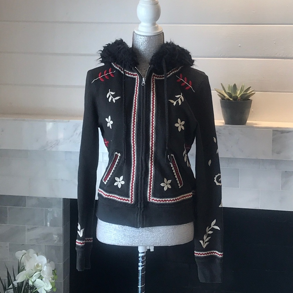 Lucky Brand Floral Hooded Sweatshirt M Preloved